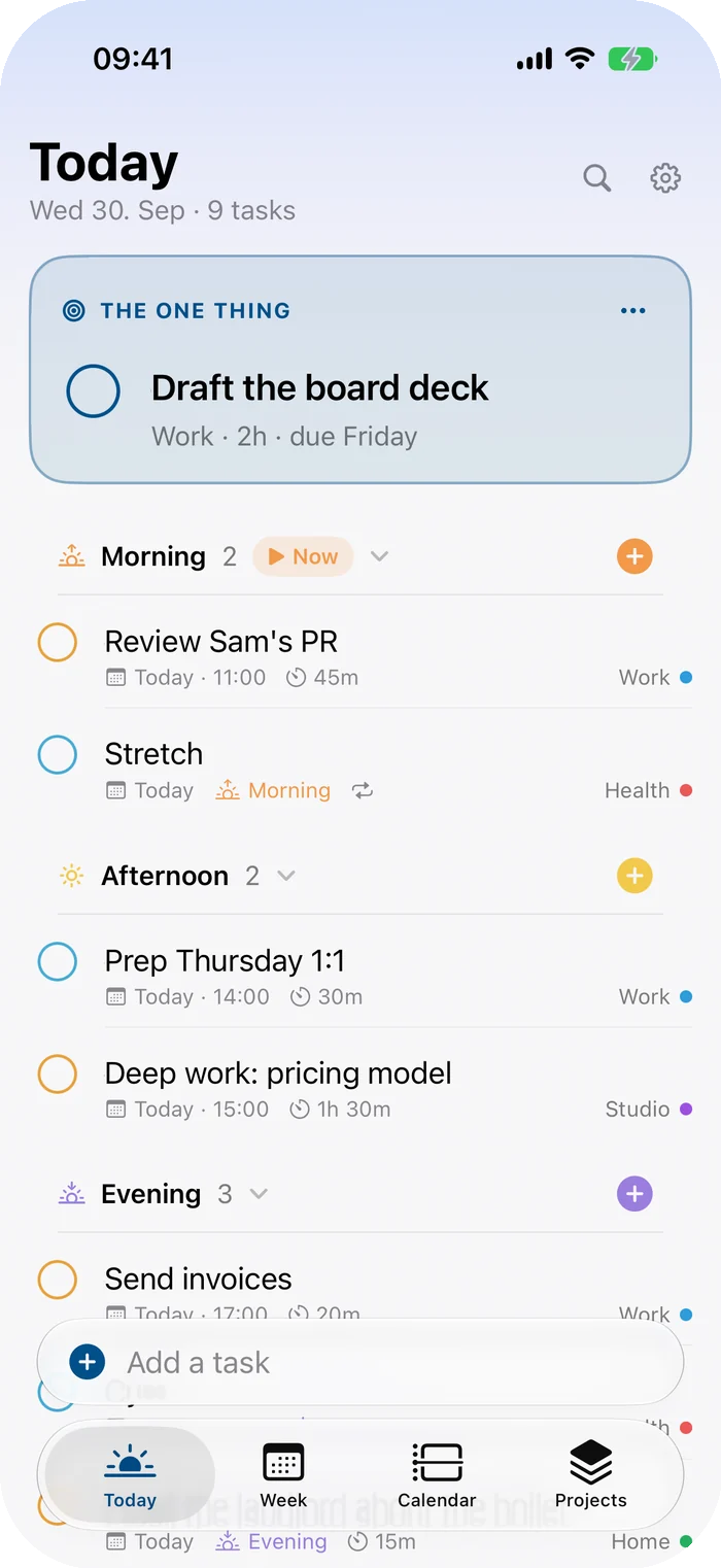 Evidential on iPhone: the one thing, then the day in Morning, Afternoon and Evening.