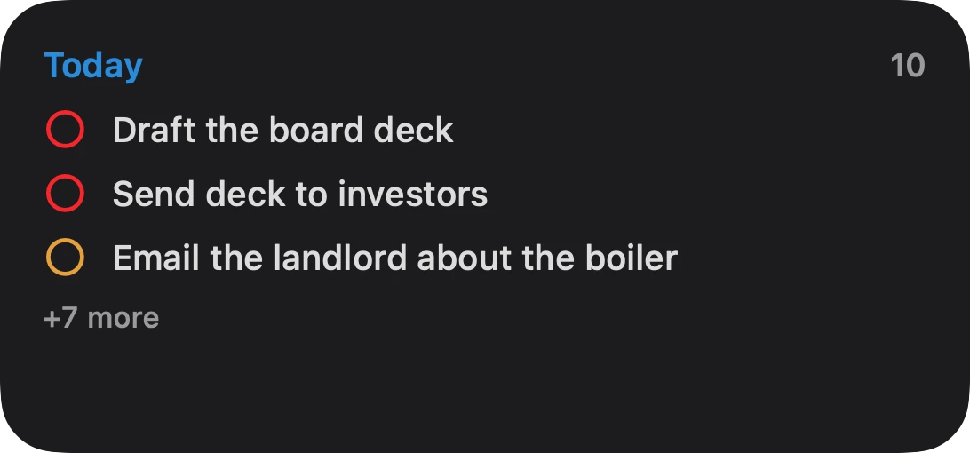 The Evidential Tasks widget in dark mode.